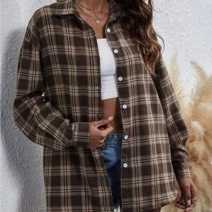 Plaid Button-Up Shirt - Brown